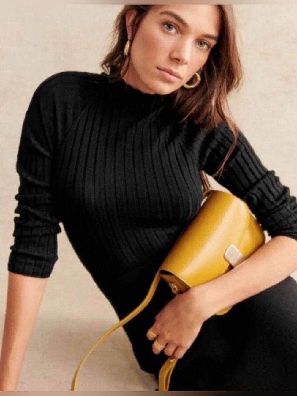 Sezane Black Ribbed Turtleneck Sweater XS NWT